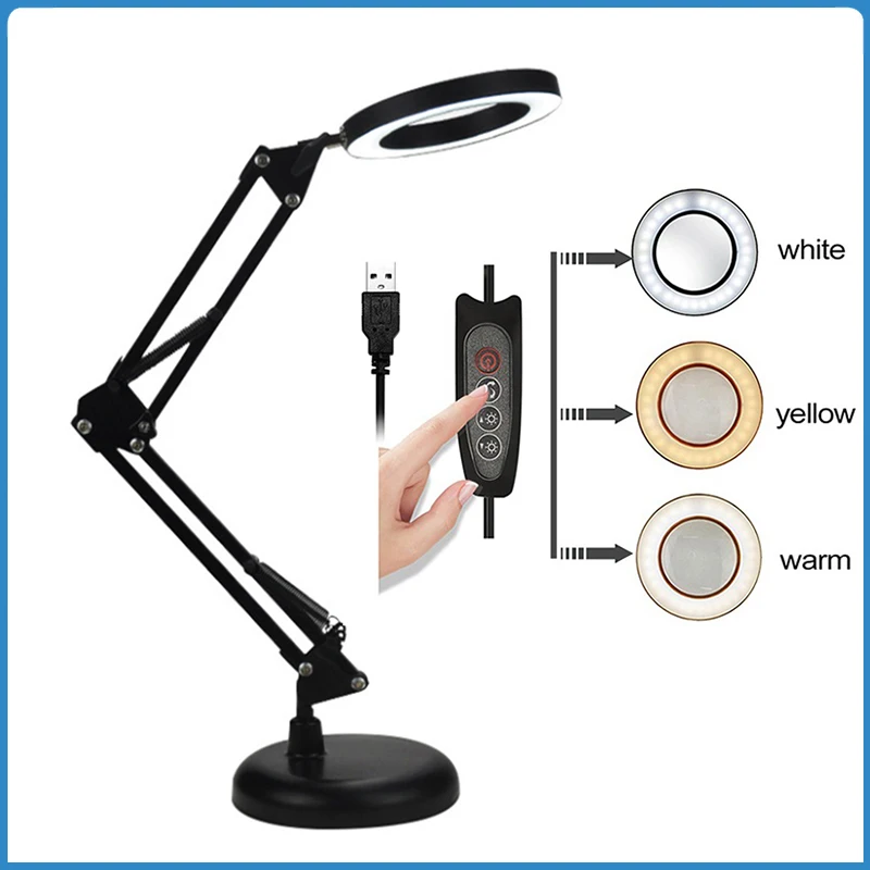 

Foldable LED Illuminated Magnifier USB 3 Colors Magnifying Glass For Laptop Mobile Phone Game Soldering Repair/Table Lamp/Skinca