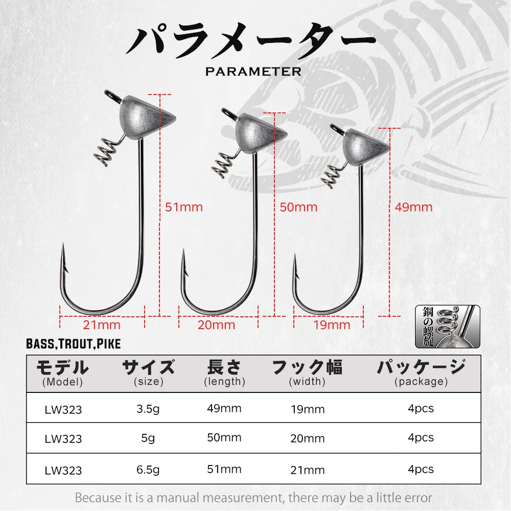 Hunthouse 3.5g 5g 6.5g 4pcs/bag shaky head jigs Soft Fishing hook Flat-Faced Shakey Jig Fishing Tackle for Lure Accessories