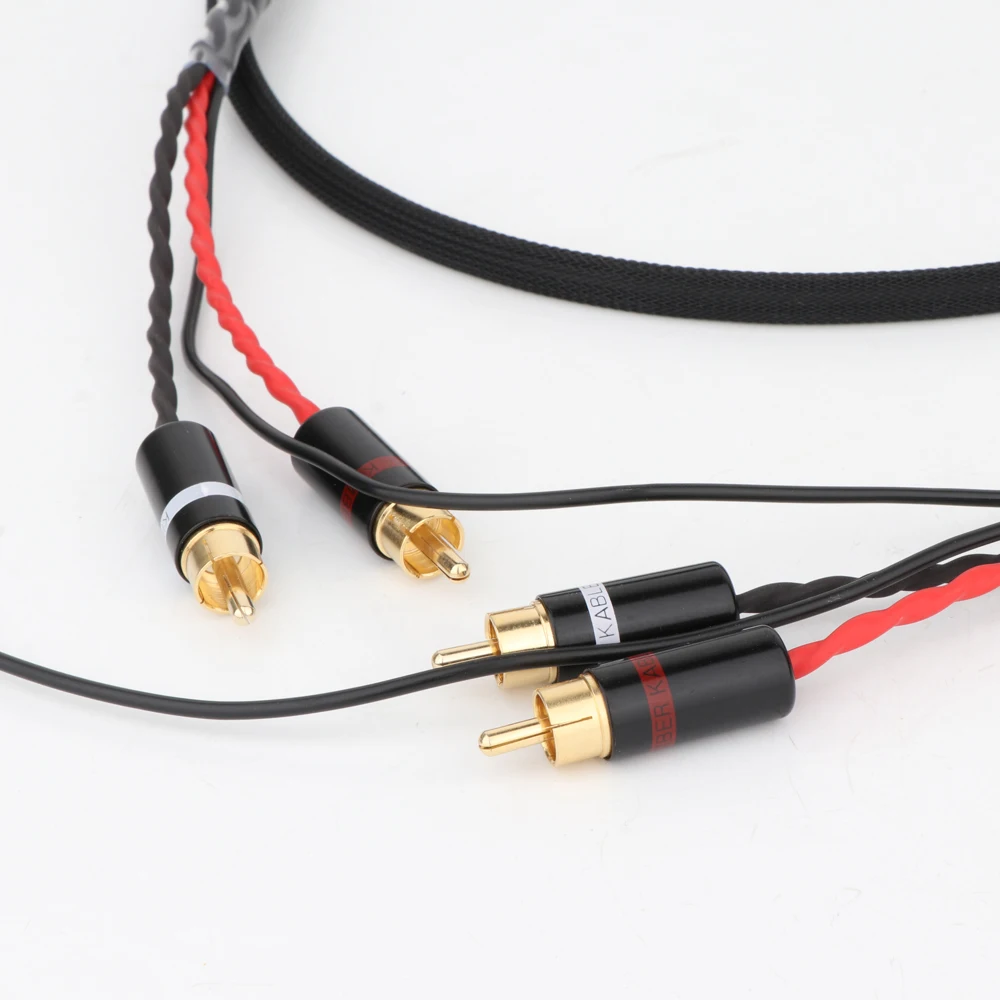 HiFi Audio Phono Tonearm Cable with Ground Wire 2 RCA to 2 RCA Ground U Spade Plug for LP Vinyl Record Player Signal Cable