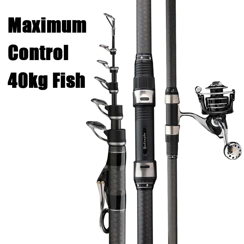 Rock Fishing Rod 2.1m 2.7m 3.0m 3.6m Sea Rod Super Hard Telescopic Spinning Fishing Rod Long Casting Rod Anchor Pole Black Stick