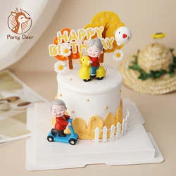 Old Cute Couple Figurines Grandpa Grandma by bike Statue Gifts Anniversary Wedding Cake Topper For Birthday Wedding Love GIfts