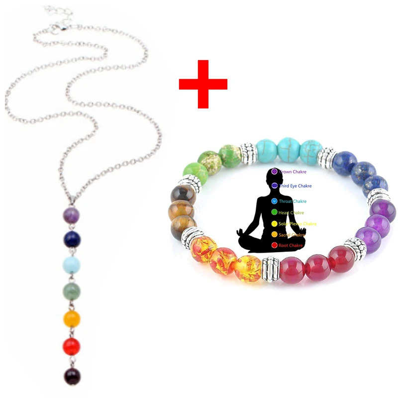 7 Chakra Gem Stone Beads Pendant Necklace Women Yoga Reiki Healing Balancing Maxi Chakra Natural Stone Necklace