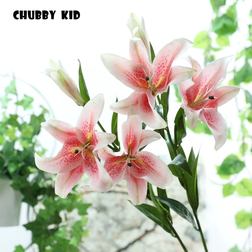 12pcs/lot ! Wholesale high simulation real touch Moisturizing felt lily fake 3 head Lily flower wedding artificial lily flowers