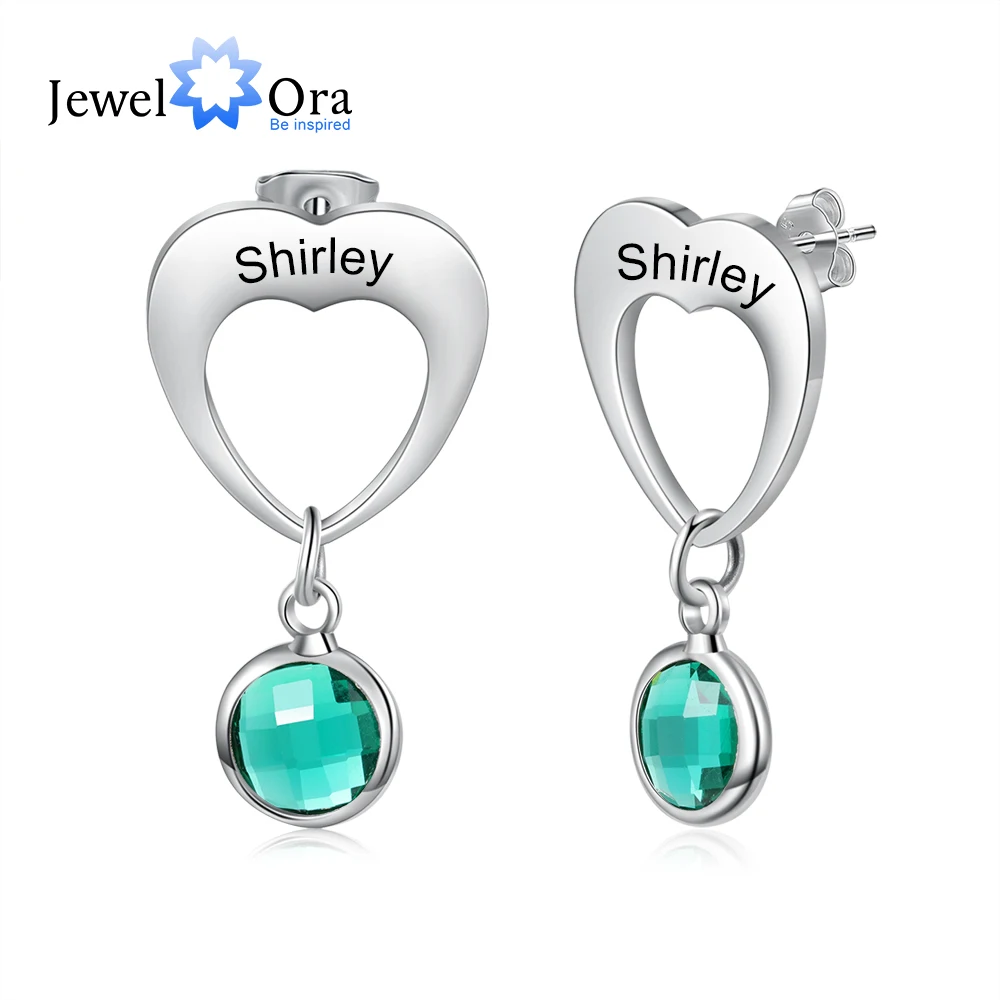 

JewelOra Designer Personalized Heart Drop Earrings for Women Custom Engraved Name Earrings DIY Birthstone Jewelry Valentine Gift