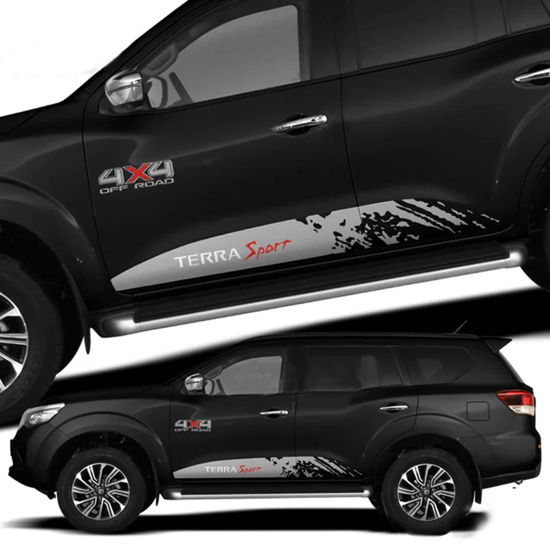 

Автомобильный спортивный гоночный 4x4 внедорожник боковой талией Полосатый стикер юбка виниловая графика переводная наклейка комплект для Nissan Terra