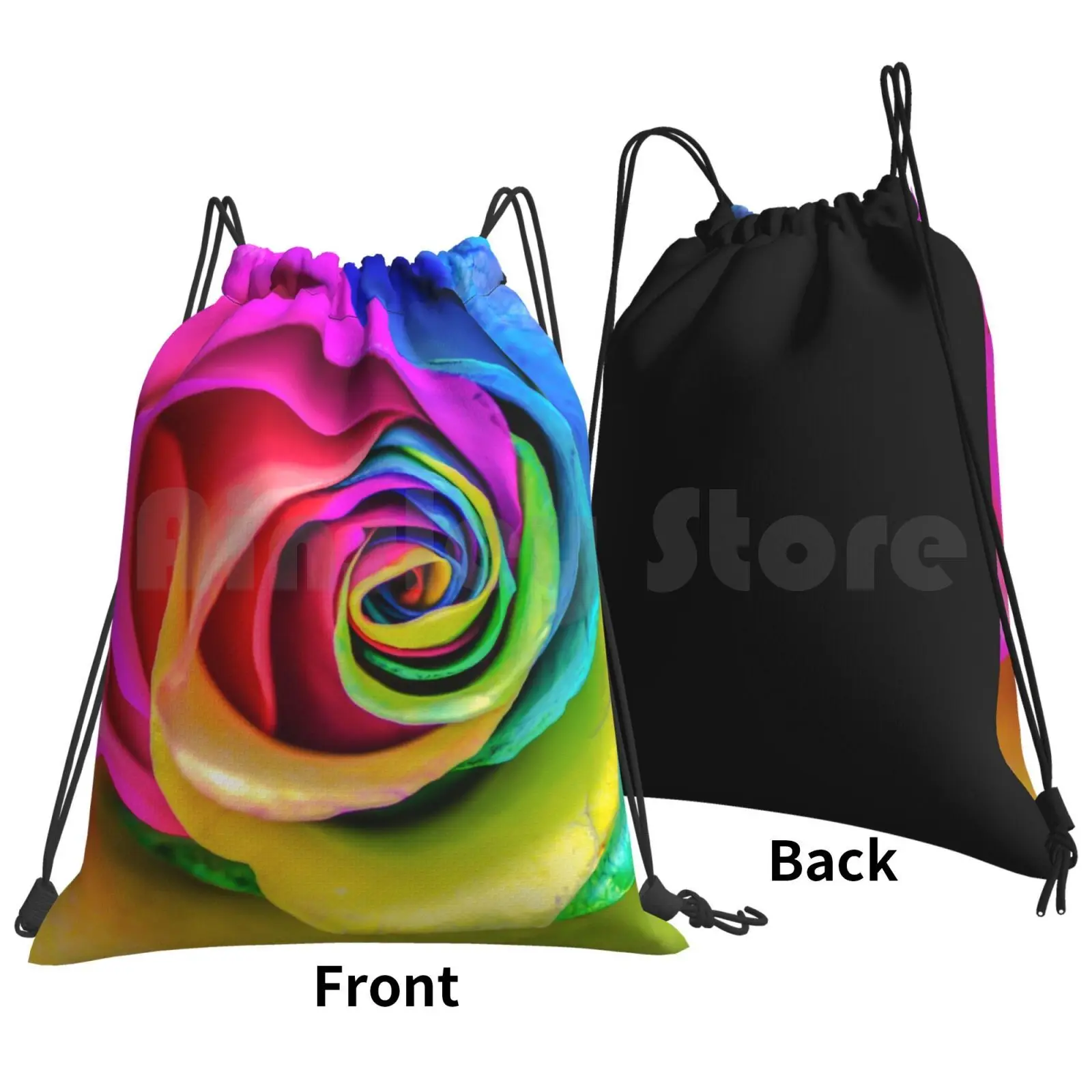 Rainbow Rose Backpack Drawstring Bag Riding Climbing Gym Bag Rainbow Rose Macro Close Up Abstract Colors Colorful Vibrant