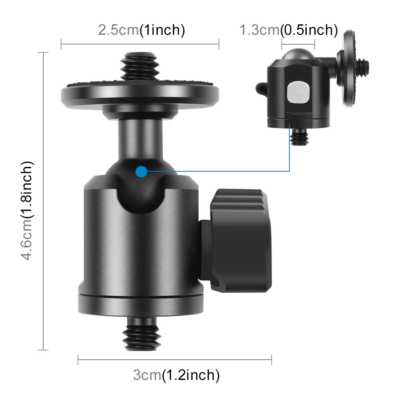 PULUZ 1/4 3/8 inch Outer Inner Screw Metal Tripod Ball Head Adapter with Knob Lock