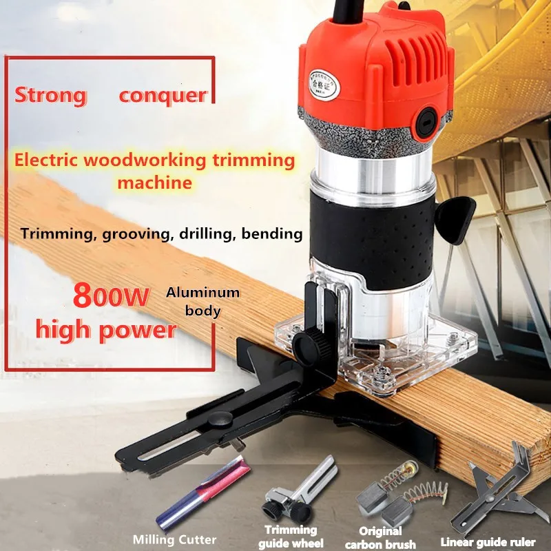 

800W Woodworking Electric Trimmer 30000 RPM Wood Engraving Slotting Trimming Machine Carving Router Slotting With Milling cutter