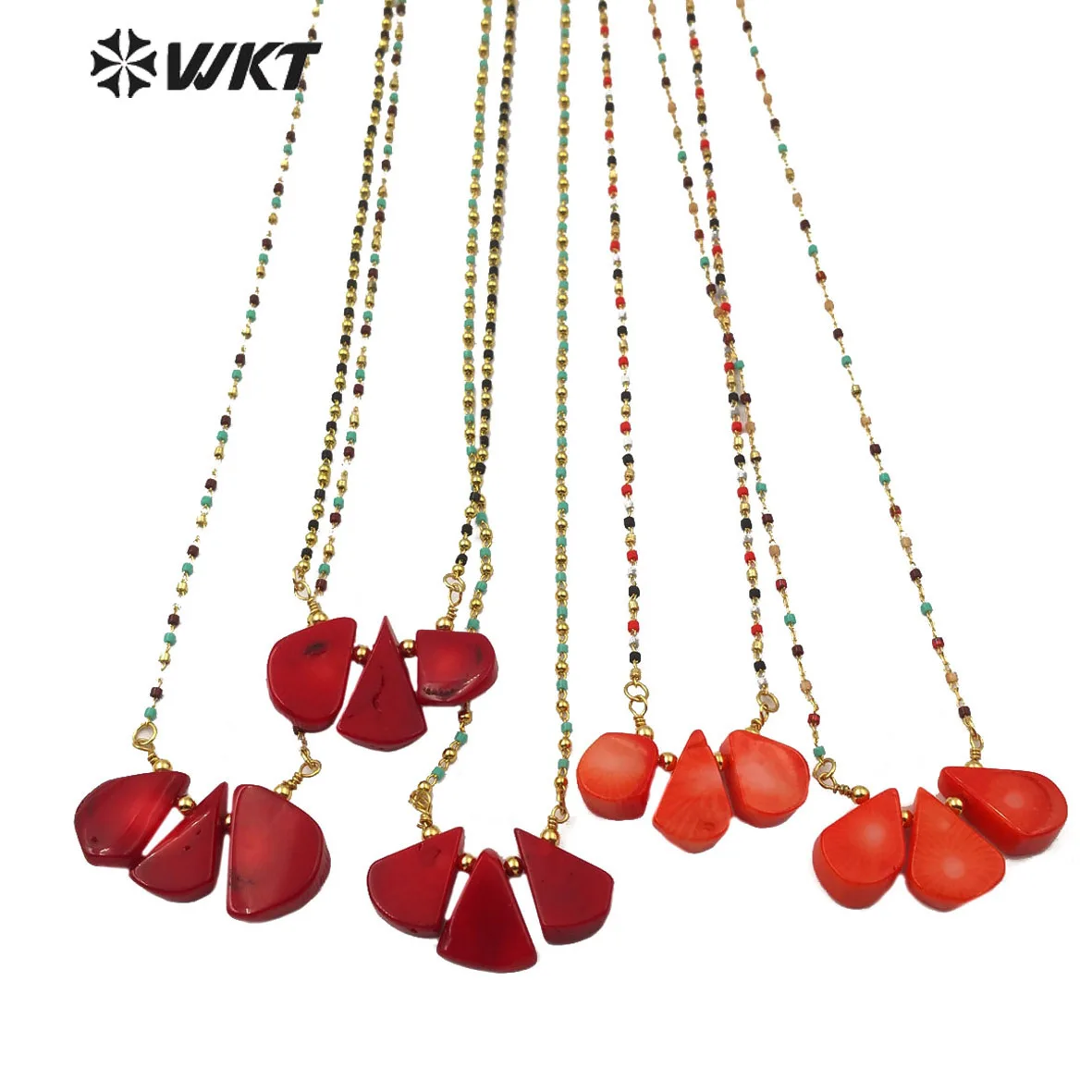 

WT-N1198 WKT Multicolor Beaded Natural Stone Necklace Red Triangle Pendant Necklace Gift For Women Fashion Necklace Jewerly