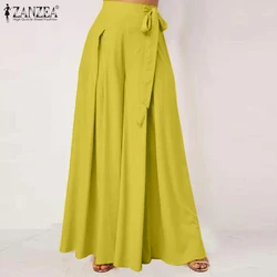 2023 autunno Solid Flare pantaloni ZANZEA eleganti pantaloni a gamba larga donna Casual a vita alta pieghettato pantaloni lunghi Pantalon Streetwear