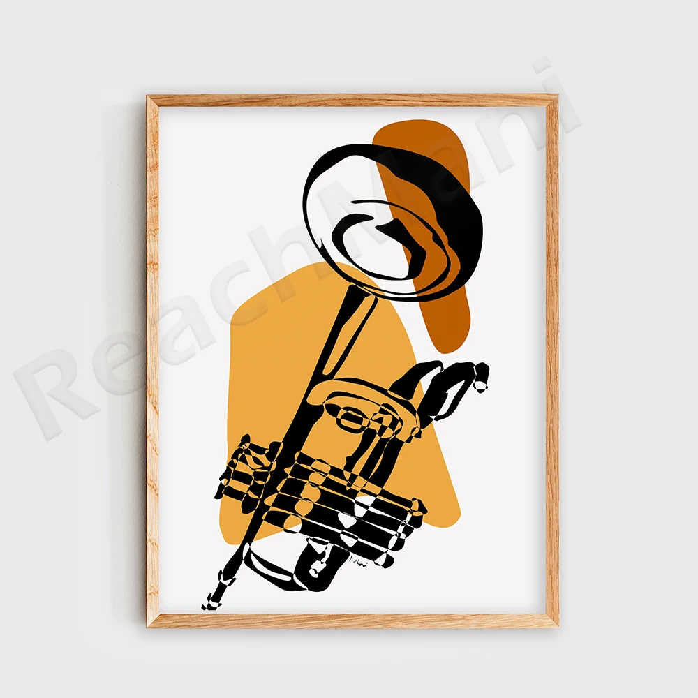 Jazz Set Wall Art, Trumpet Sax Trombone Poster, Terra Cotta Digital Art Print, Music Room Decor, Music Studio Decor