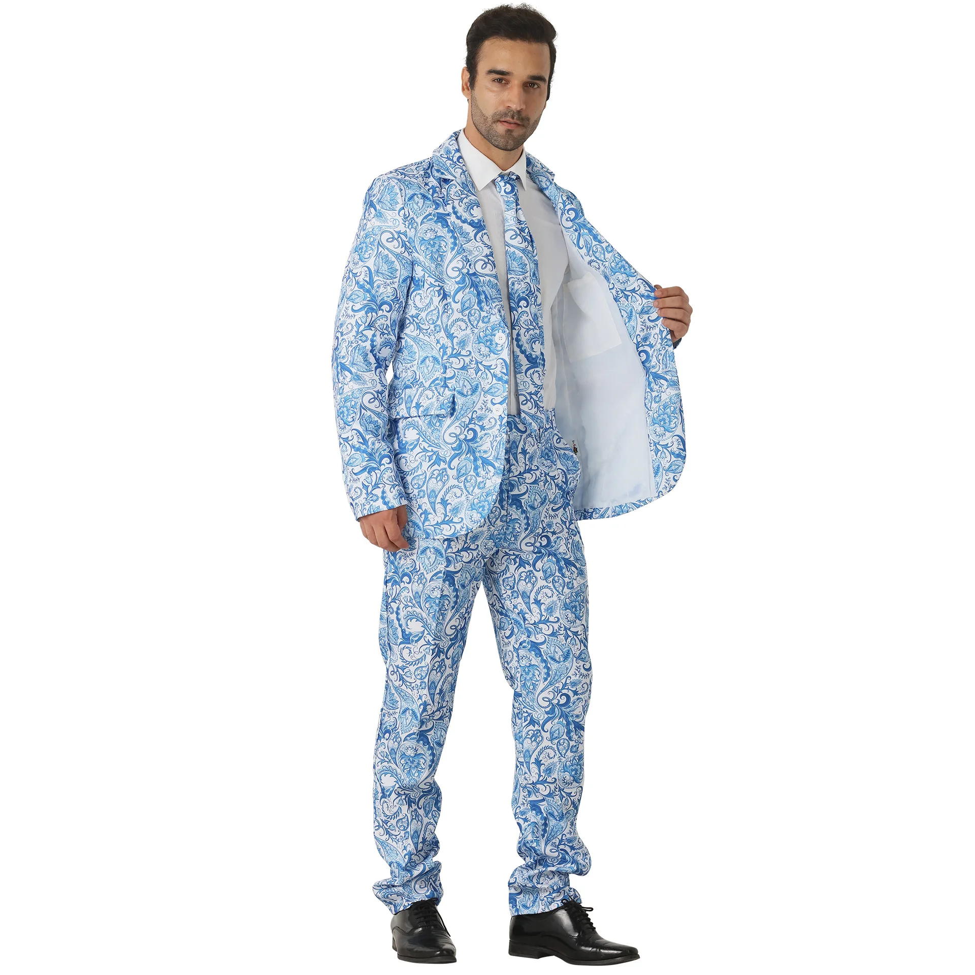 Vêtements de vacances bleu Amoeba, costume Slim à bouton unique, costume de scène de mariage, de fête, de réunion d'amis