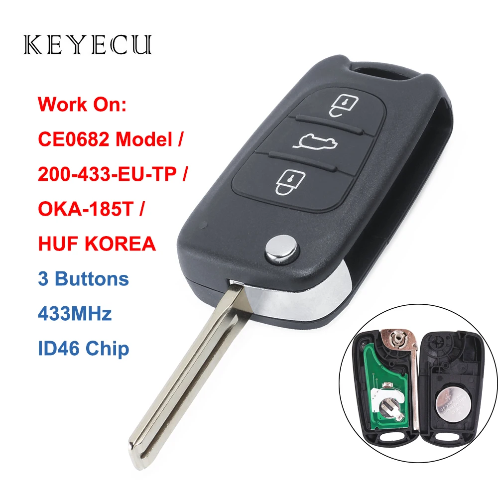 Keyecu Replacement Flip Remote Car Key Fob 3 Buttons 433MHz ID46 for Kia Rio Ceed CeedPro Picanto Sportage CE0682 Model