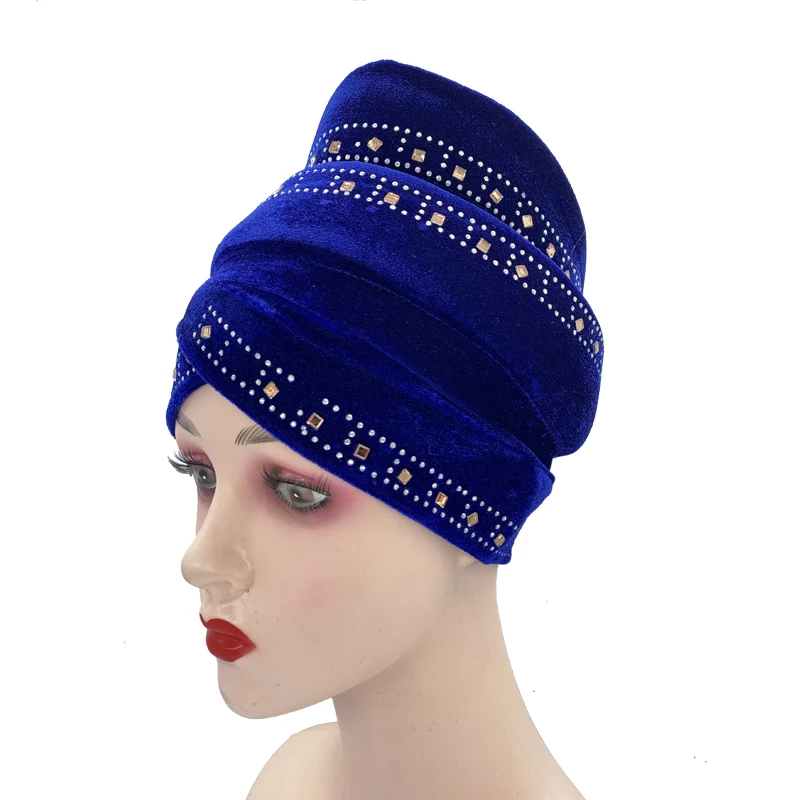 Berretto Hijab con diamanti in velluto cappellino Turbante da donna cappellino musulmano con foulard cappello islamico avvolgente cappello africano