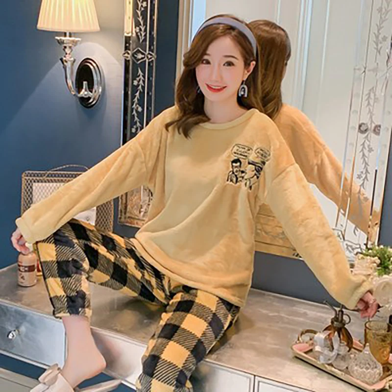 Home Clothes for Women  Winter Pyjamas Femme Sleepwear Warm Pajamas Girls  Pigiama Donna Velvet Pijamas Para Mujer