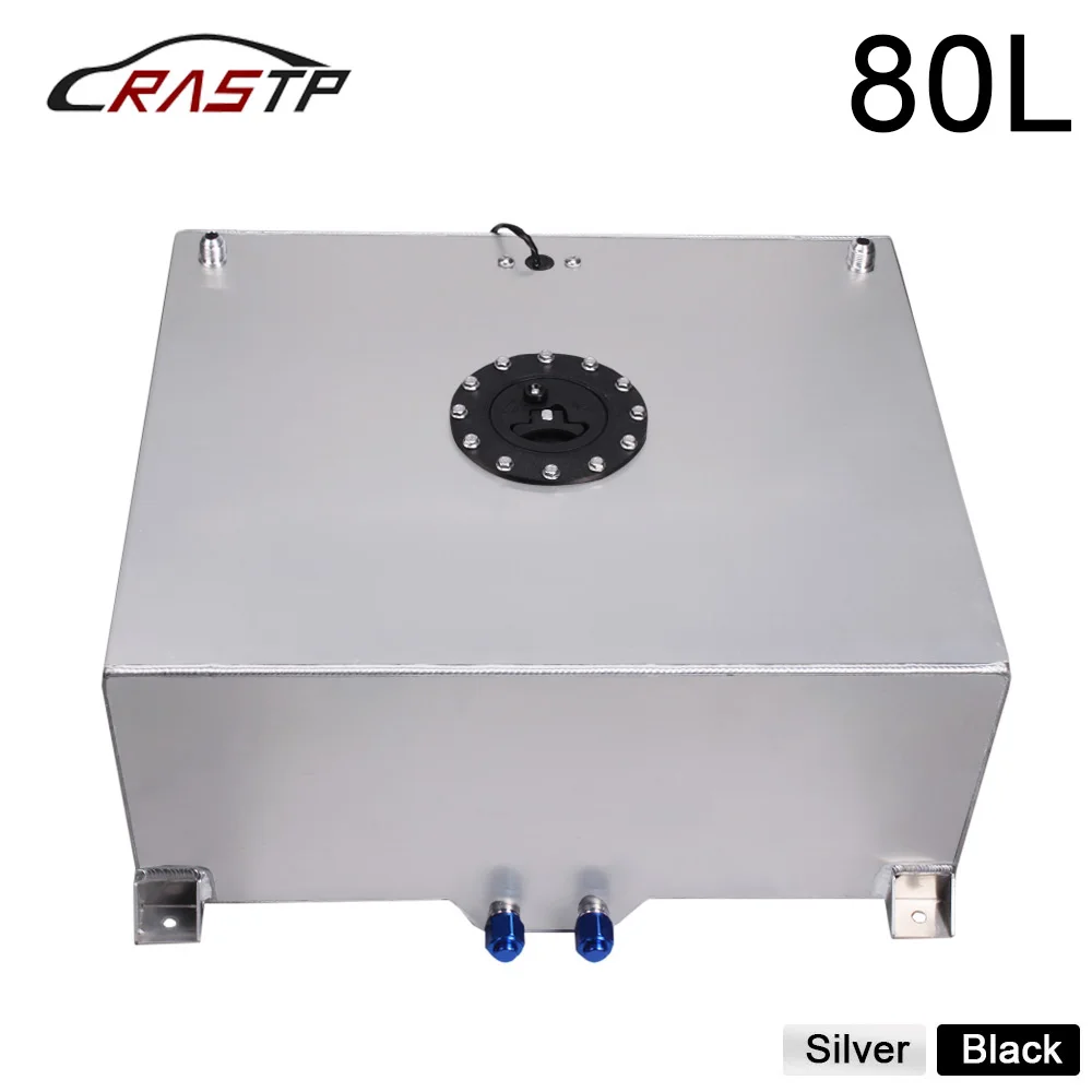 RASTP-Universal Aluminum 80L Fuel Tanks A Set Mirror Polish Fuel Cell with Cap/Foam Inside with Sensor Black Silver RS-OCC049