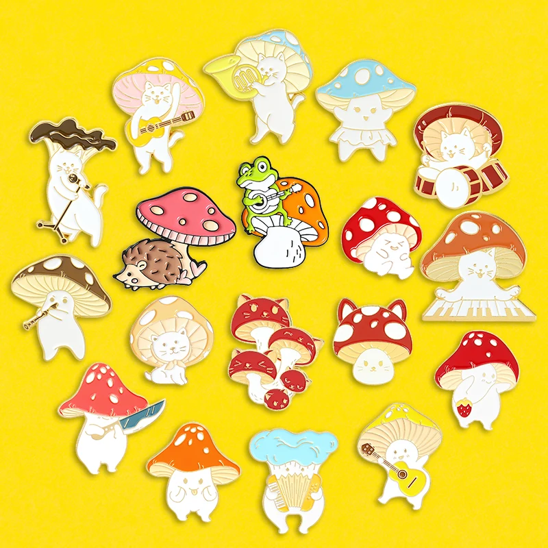 Mushroom Band Theme Party Enamel Pins Cute Plant Brooches For Kid Women Cartoons Lapel Pin Musical Instrument Badge Jewelry Gift