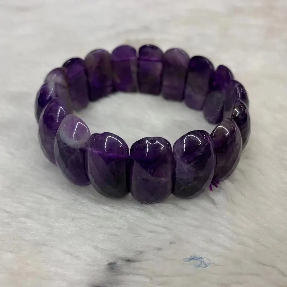 Natural Amethyst Stone Beads Bracelet Energy Stone Bangle Gemstone Jewelry For Woman Birthstone For Aquarius For Gift