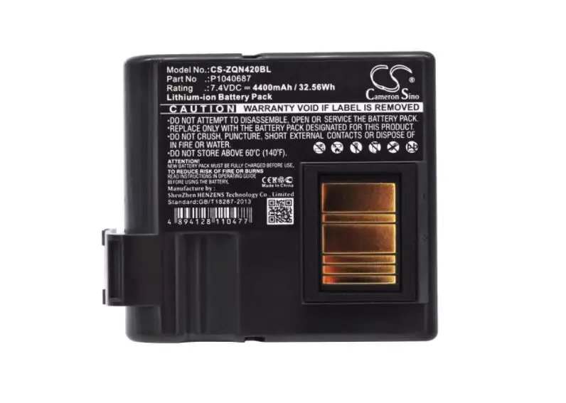 cameron sino 4400mah battery for ZEBRA QLN420 ZQ630 BTRY-MPP-68MA1-01 P1040687 P1050667-016 	Printer Battery