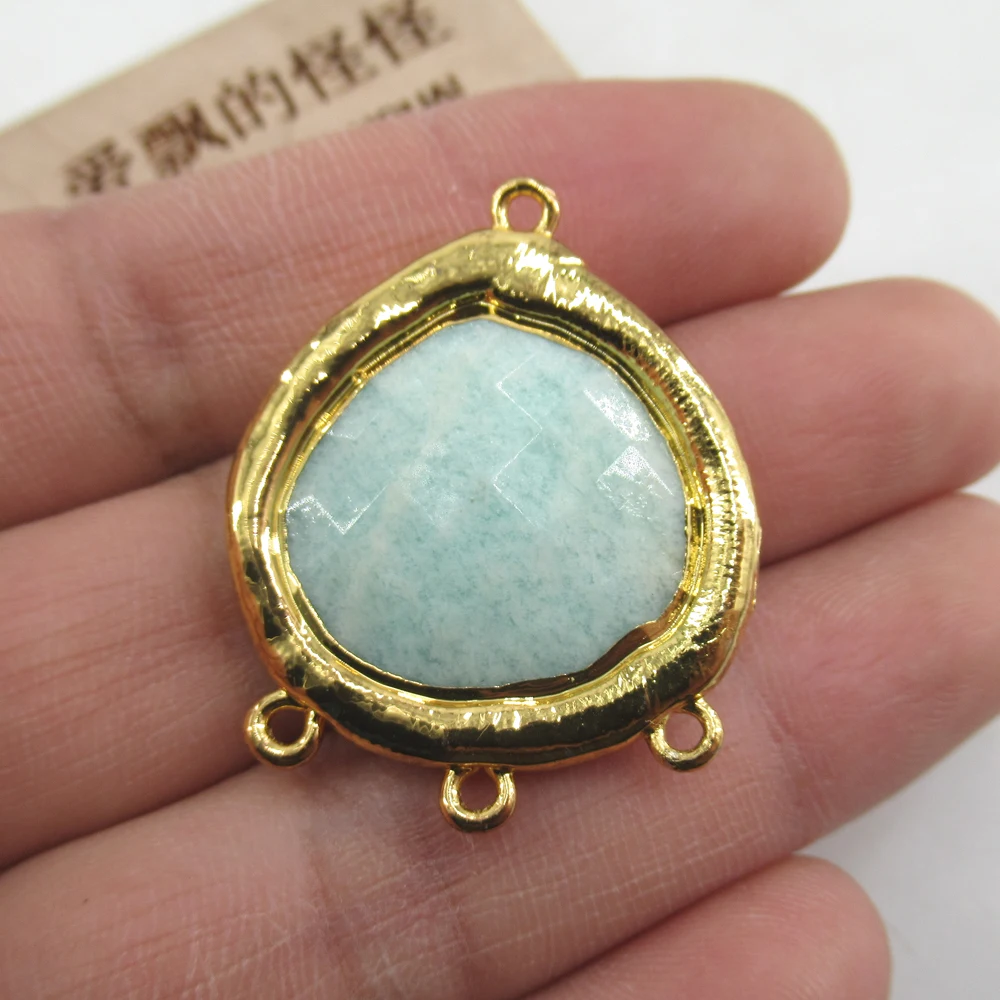 

APDGG 2 PCS 29x35mm Natural faceted Green Amazonite Teardrop Four Bail Charm Pendant for Jewelry DIY