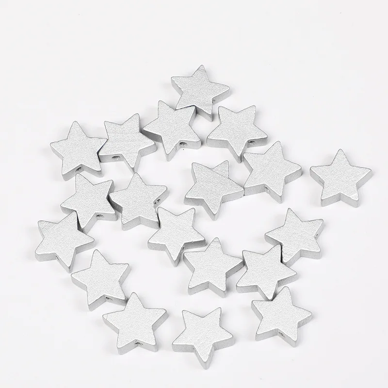 DIY 50Pcs Golden And Sliver Five-pointed Star Wood Chips Spacer Beads Handmade Custom Decorations Craft Baby Toys Accessories