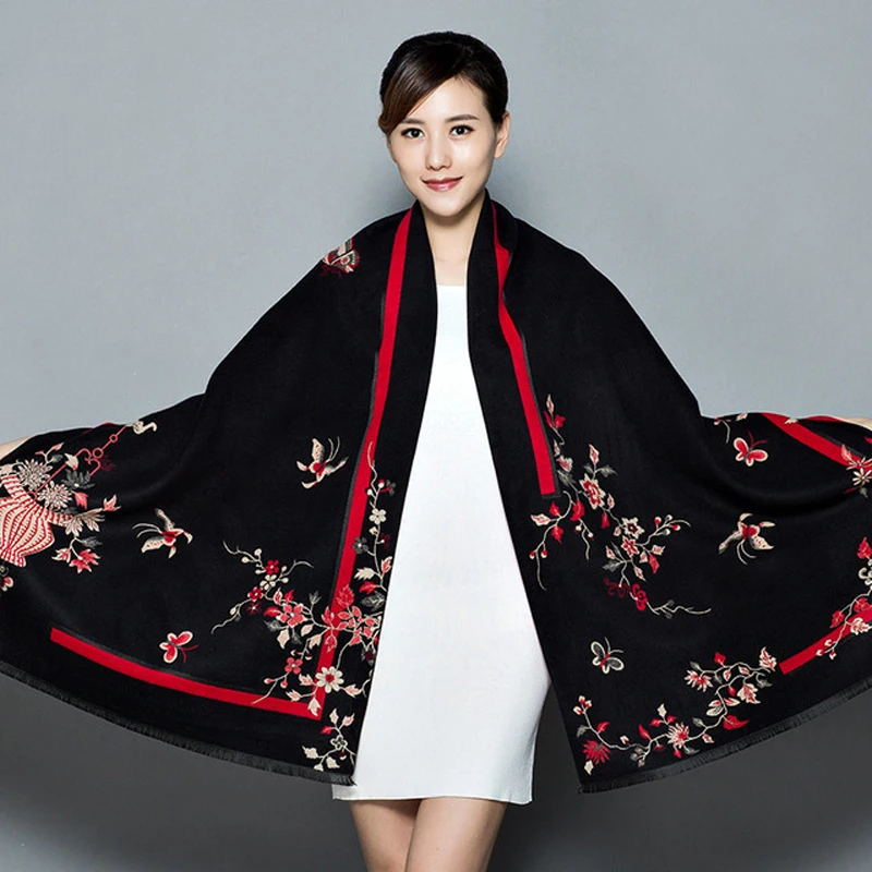 New Cashmere Shawl Winter Women Two Side Scarf Luxury Brand Female Scarves Floral Women Pashmina Shawl Femme Echarpe