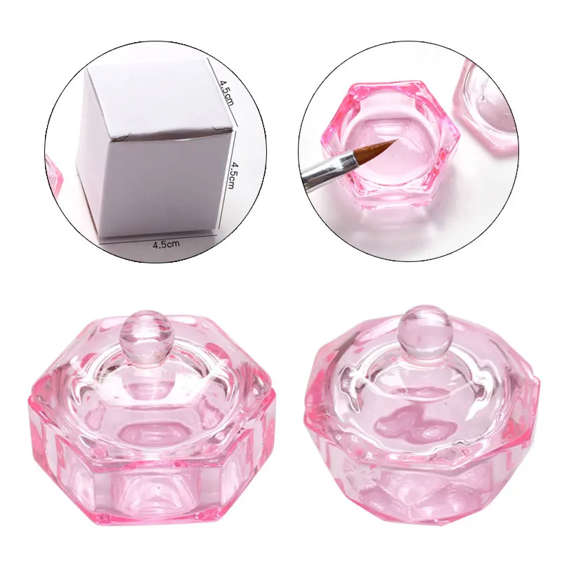 1Pc Rosa Kristall Klar Acryl Flüssigkeit Dappen Dish Glas Tasse Halter mit Deckel Schüssel für Nagel Styling Ausrüstung Nagel kunst Werkzeug