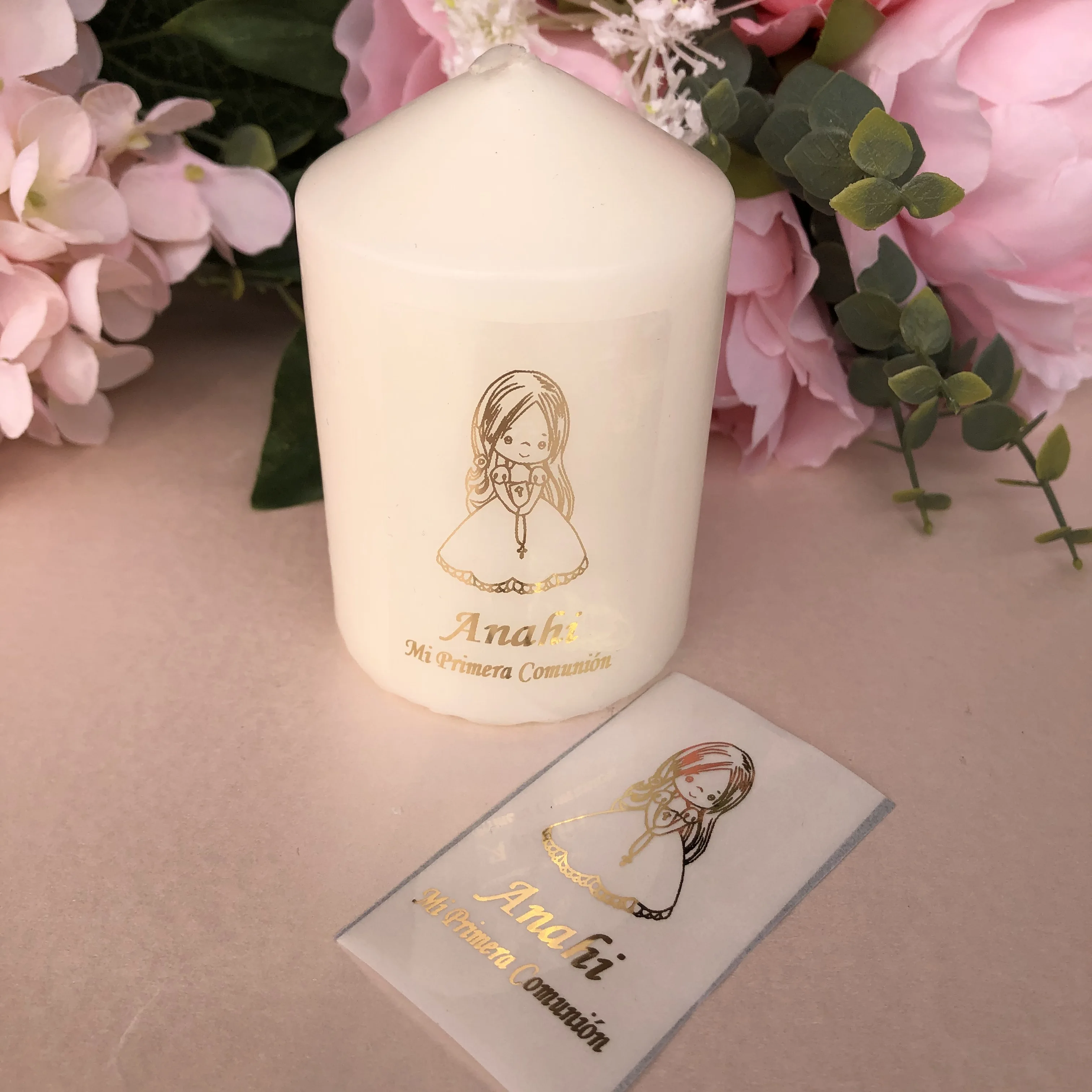 Girls Mi primera comunion My first communion thank you candle stickers Favors gifts stickers lables