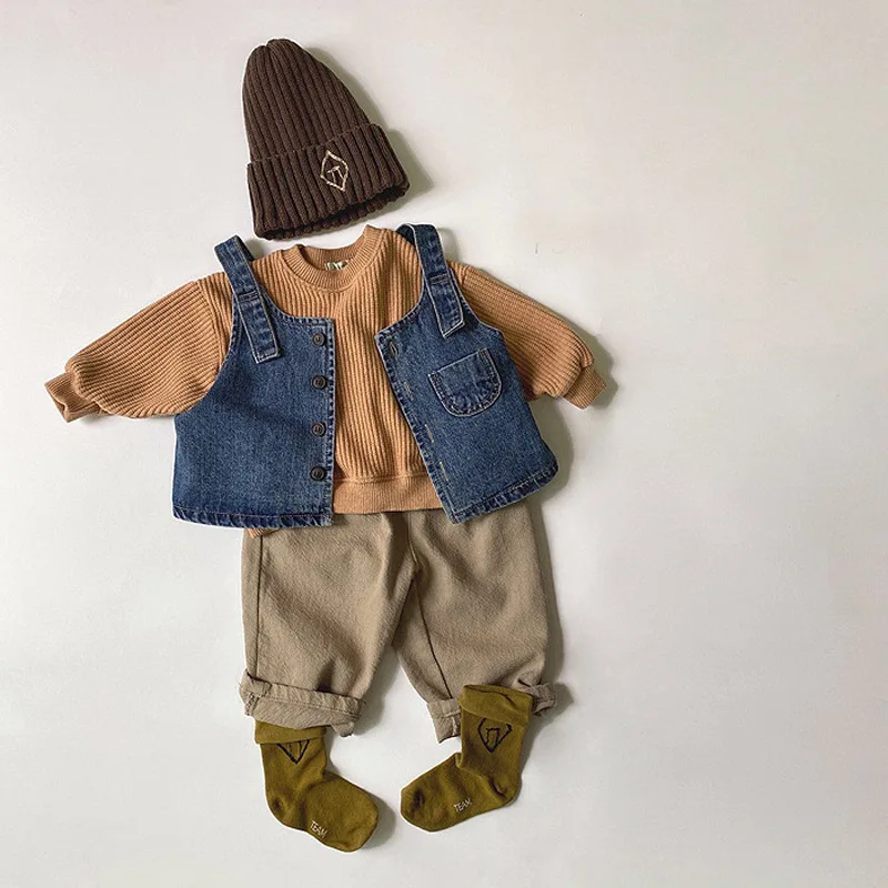 2024 nuovo autunno bambino cappotto senza maniche moda ragazzi gilet di jeans giacca monopetto per ragazze abbigliamento Vintage per bambini