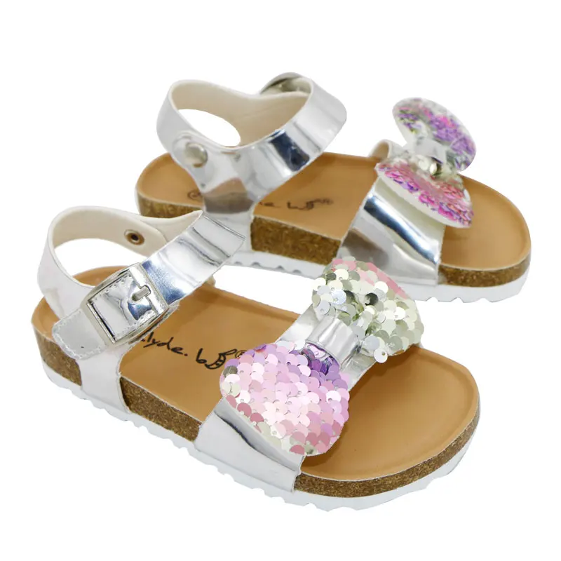 Sapatos infantis com glitter respirável, sandálias de verão feminino, criança, bebê, moda infantil, 2023