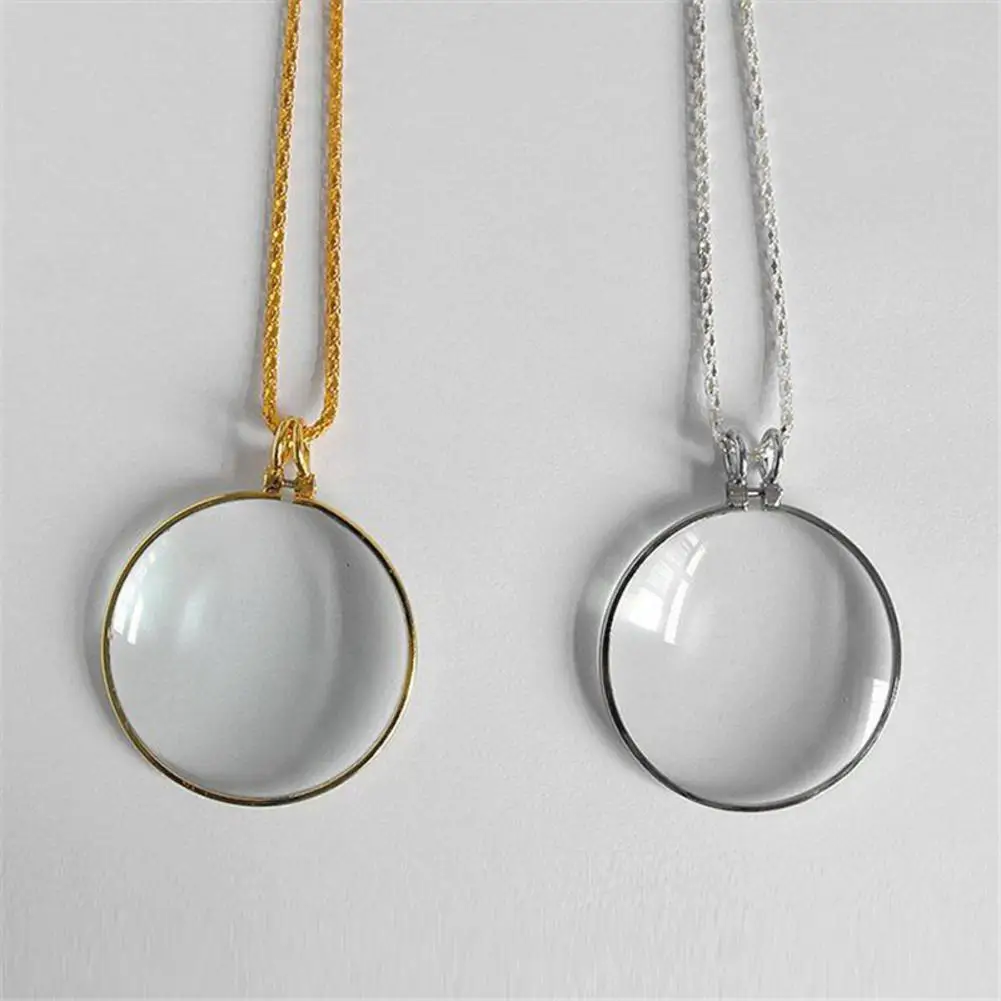 Decorative Monocle Alloy Necklace 5x Magnifier Magnifying Glass Pendant Gold Silver Plated Chain Necklace For Women Jewelry