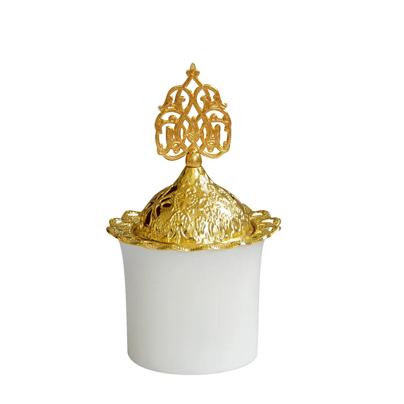 Simple Modern White Frosted Ceramic Gold Metal Islamism Censer Middle East Arabian Incense Burner Golden Islam Arabian Censer