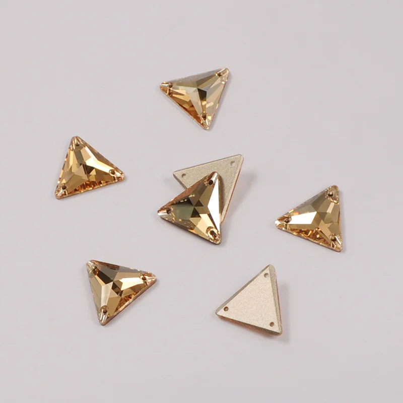 Golden Shadow Triangle Glass Strass Craft Glitter Flatback Crystal Sew On Rhinestones Sewing Accessories For Garment Decorations