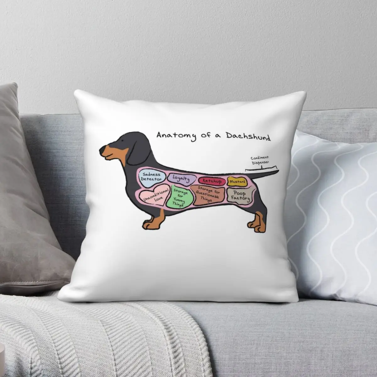 Giải Phẫu Học Của Một Dachshund Áo Gối Chần Gòn Polyester Vải Lanh Nhung In Hình Khóa Kéo Trang Trí Ném Gối Sofa Chỗ Ngồi Đệm Lưng 45x45