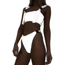 Night Water Sport Women Reflective Bikini Sexy Bodysuits Swimwear Two Pieces Outfits Beach Swimming Wear Buckle Shoulder Strap