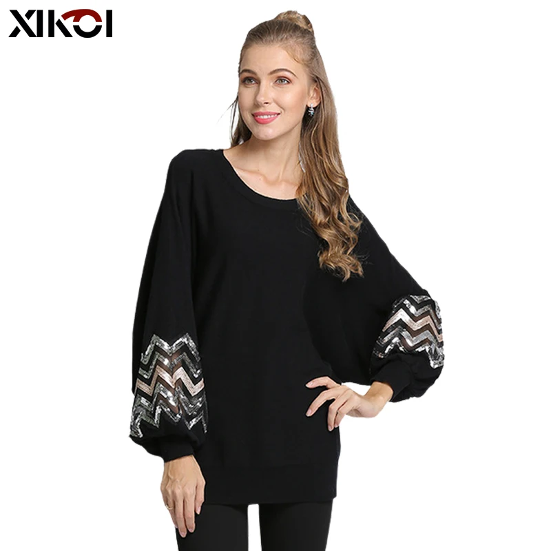 XIKOI Sweater Women Autumn Winter New Solid Color Base Sweater Long Sleeve O Neck Fashion Loose Puff Sleeve Sweater Female Tops