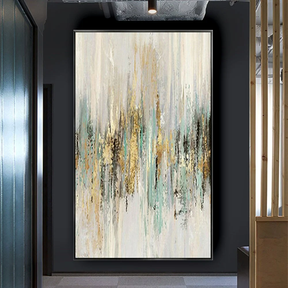 Nordic Abstract Hand-Painted Canvas Oil Painting Modern Home Wall Art Golden Ray Texture Picture For Living Room Decor Drawing