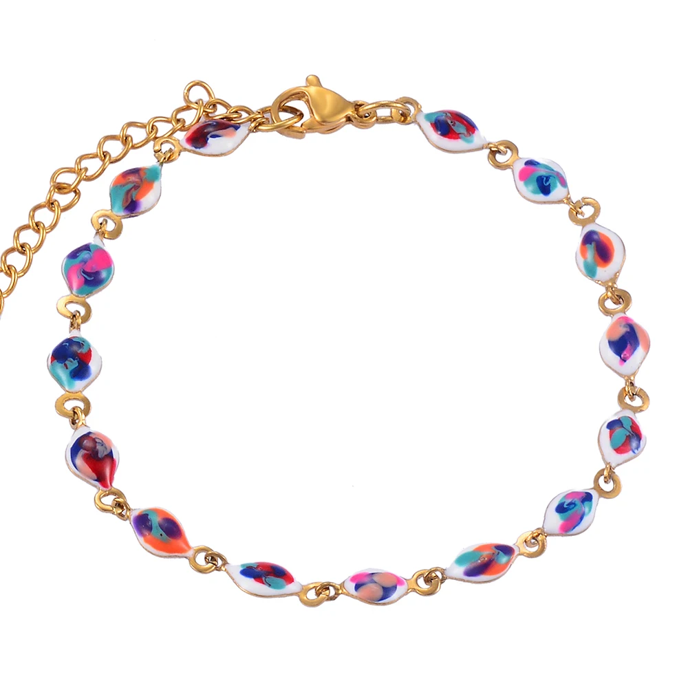 6mm Wide Hot Fashion Stainless Steel Fold Bracelet Multicolor Eyes Enamel Bead Jewelry Gift