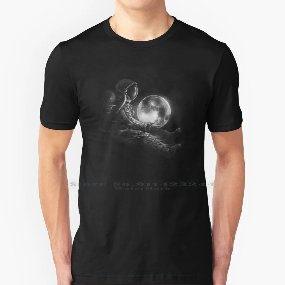 Moon Play 100% Cotton T Shirt Astronaut Moon Space Art Black And White Cosmic Satellite Lunar Play Spaceman Cosmonaut Astronomy