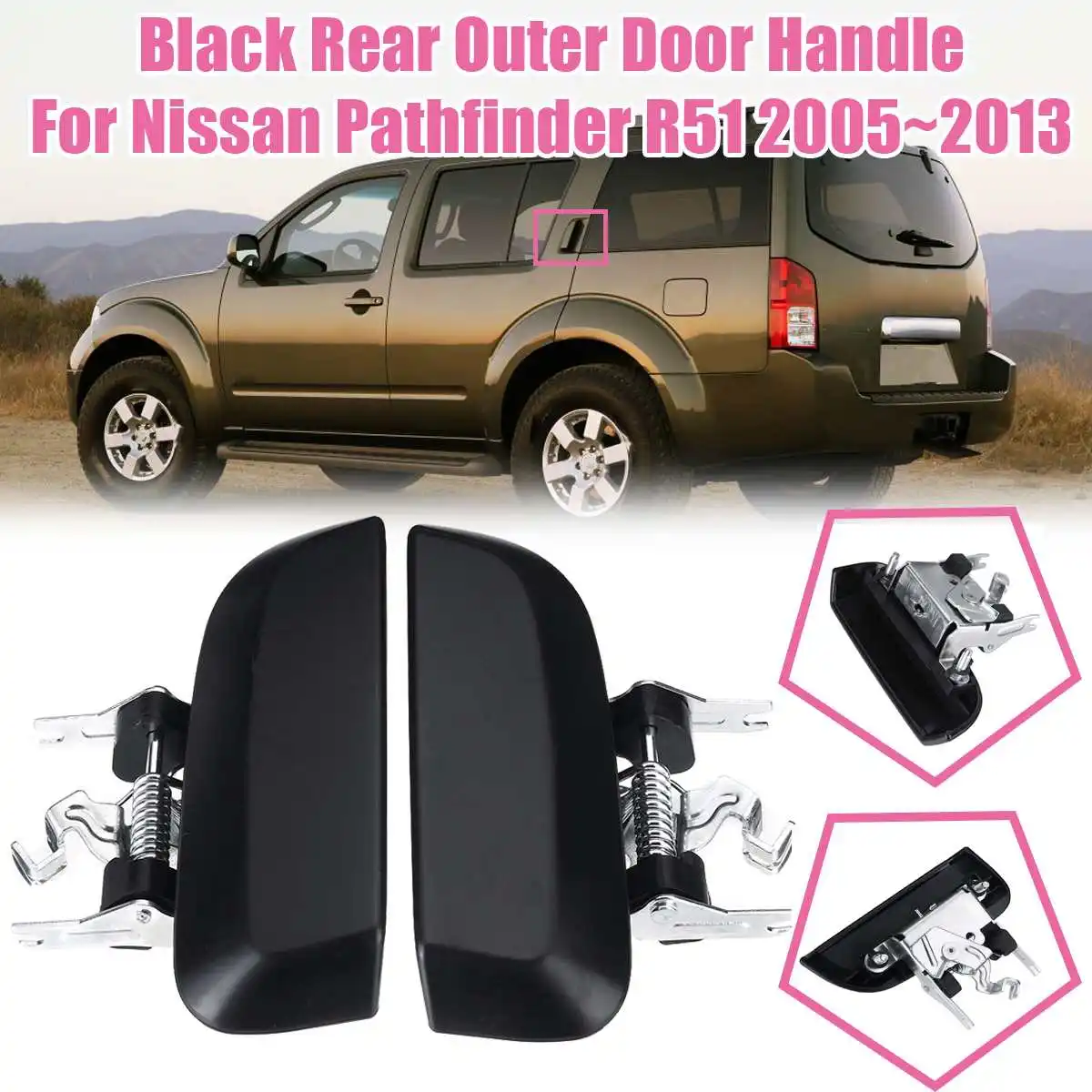 Black Chorme Rear Door Outer Handle for Nissan Pathfinder R51 2005 2006 2007 2008 2009 2010 2011 2012 82607-EA502 82606-EA502