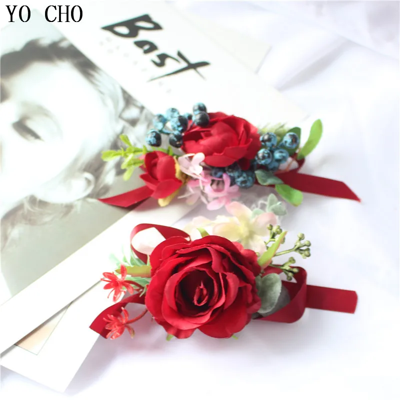 Dropshipping Lụa Cổ Tay Hoa Nhân Tạo Hoa Hồng Phù Dâu Thổ Cẩm Trang Trí Con Người Boutonniere Tiệc Cưới Phụ Kiện Cài Áo