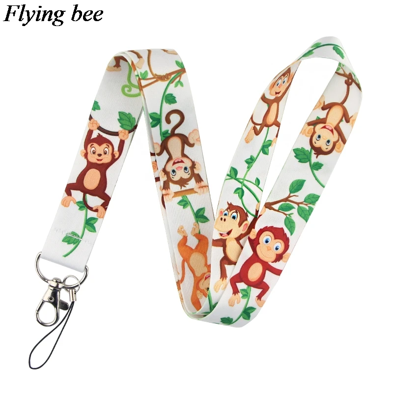 Flyingbee Animal mono cordón teléfono llaveros con cuerda teléfono cordón para llaves Tarjeta de Identificación cordones de dibujos animados para hombres mujeres X0806