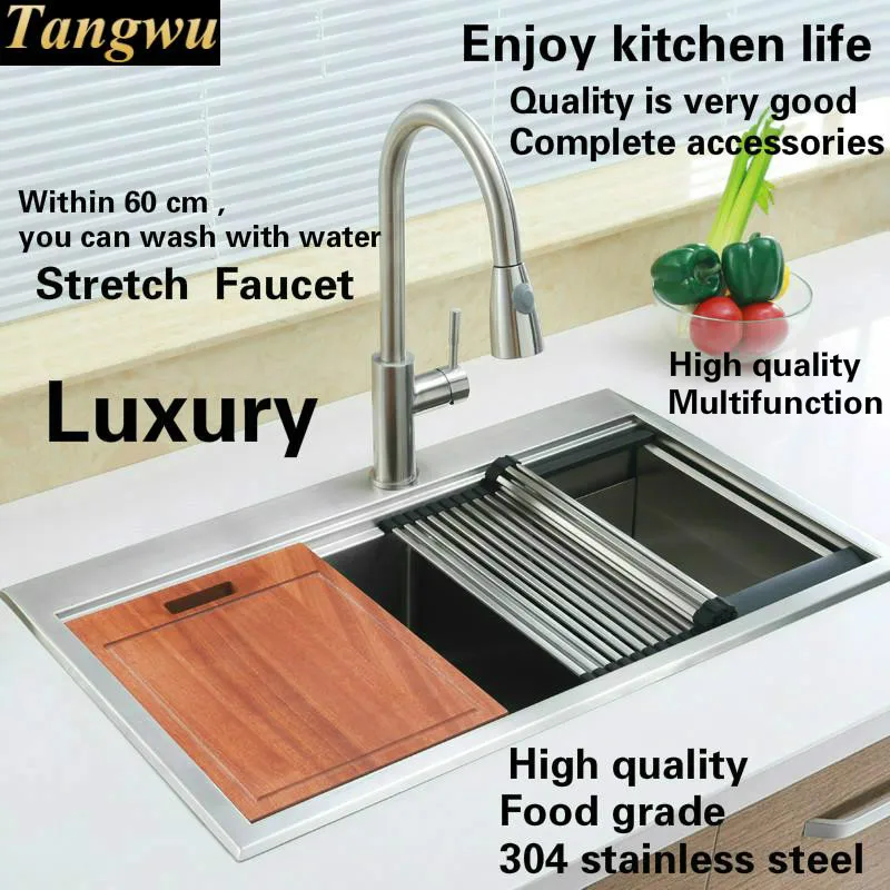 Free shipping Standard luxurious kitchen manual sink double groove hidden durable food-grade stainless steel hot sell 820x500 MM