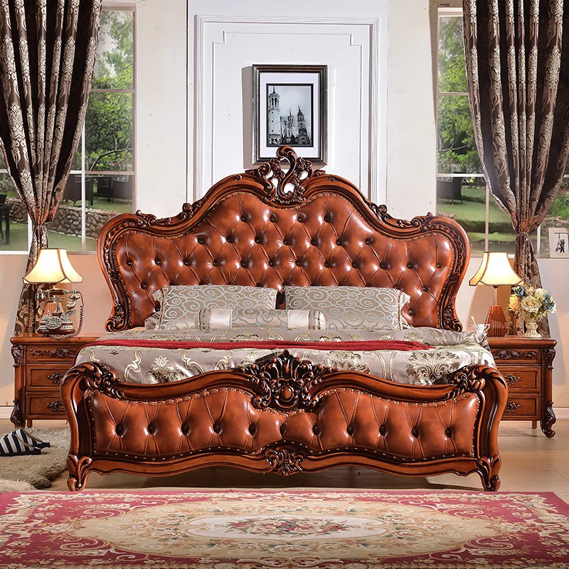 European bed 1.8 m American solid wood carved double bed luxury oak master bedroom furniture