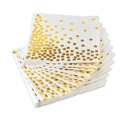 Gold Dot Cocktail Napkins (50 Pack)3-Ply Paper Napkins with Gold Foil Polka Dots Perfect for Birthday Party, Baby Shower, Bridal