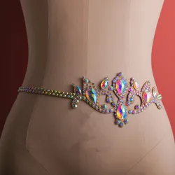 Cadena de cintura brillante con diamantes de imitación para mujer, accesorio de disfraz de danza del vientre, joyería corporal de cristal, banda para el cabello colorida