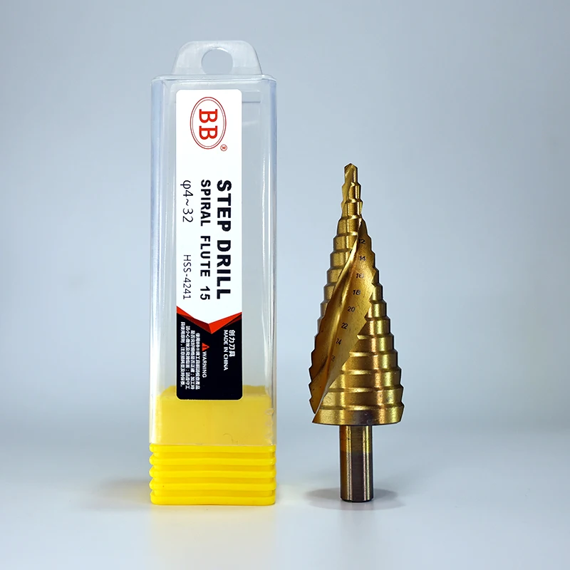 Bit Bor Langkah BB HSS 4-12 4-20 4-32 Kerucut Kobalt Dilapisi Titanium Spiral Seruling Lurus Baja Lubang Logam Kayu 1 Buah