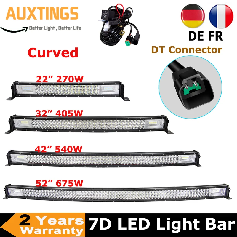 

Curved 22 32 42 52 Inch 540W 675W LED Light Bar with DT Connector Waterproof 7D Driving Offroad Lamp For SUV ATV Boat Truck Car