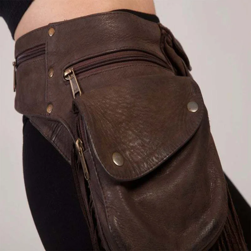 Steampunk Handmade Leather Utility Hip Belt Bag Women Festival Pocket Tribal Gypsy Boho Fanny Pack For Travel Medieval Costume