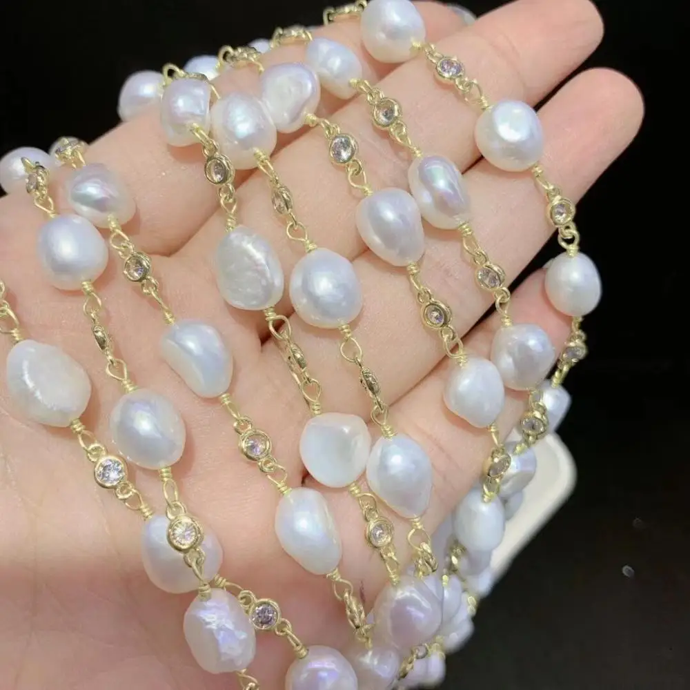 WT-RBC141 Newest Hot Natural Freshwater Pearl CZ Chain Gorgeous Original Material Rosary Beads For Necklace ACC